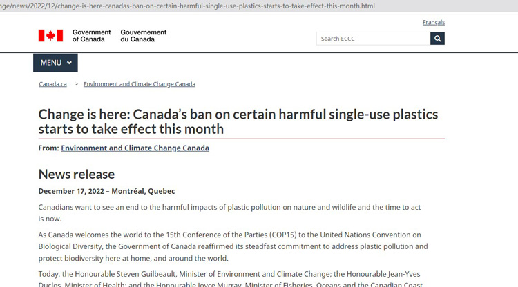 Proibição do Canadá aos Plásticos